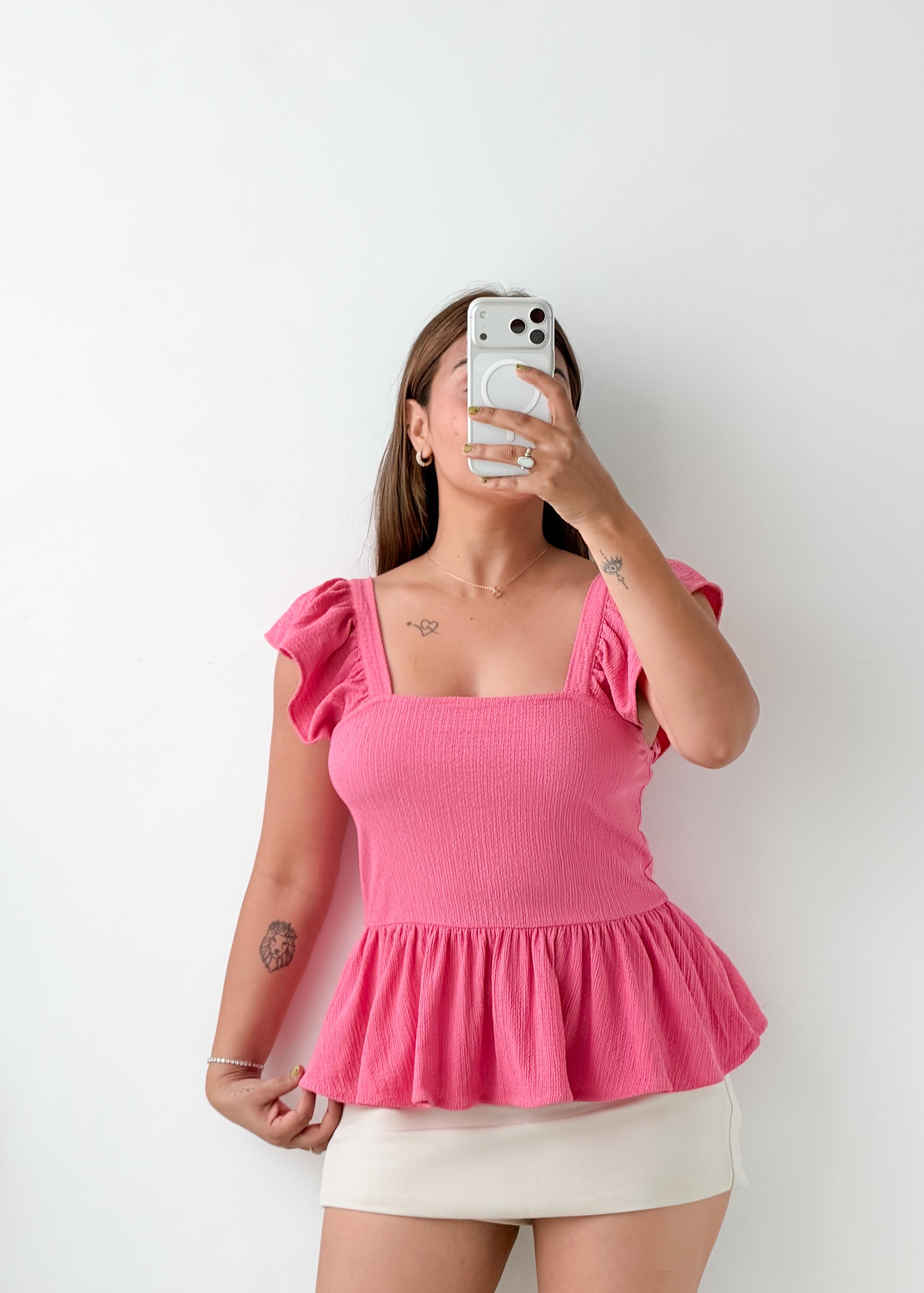 Size M-L Pink Ruffle Peplum Top