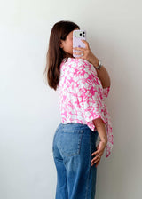 Size L-XL Pink Floral Tie-Up Crop Top