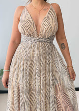Size XS-S, Gold Plunge Neck Maxi Dress - Closet by Payal