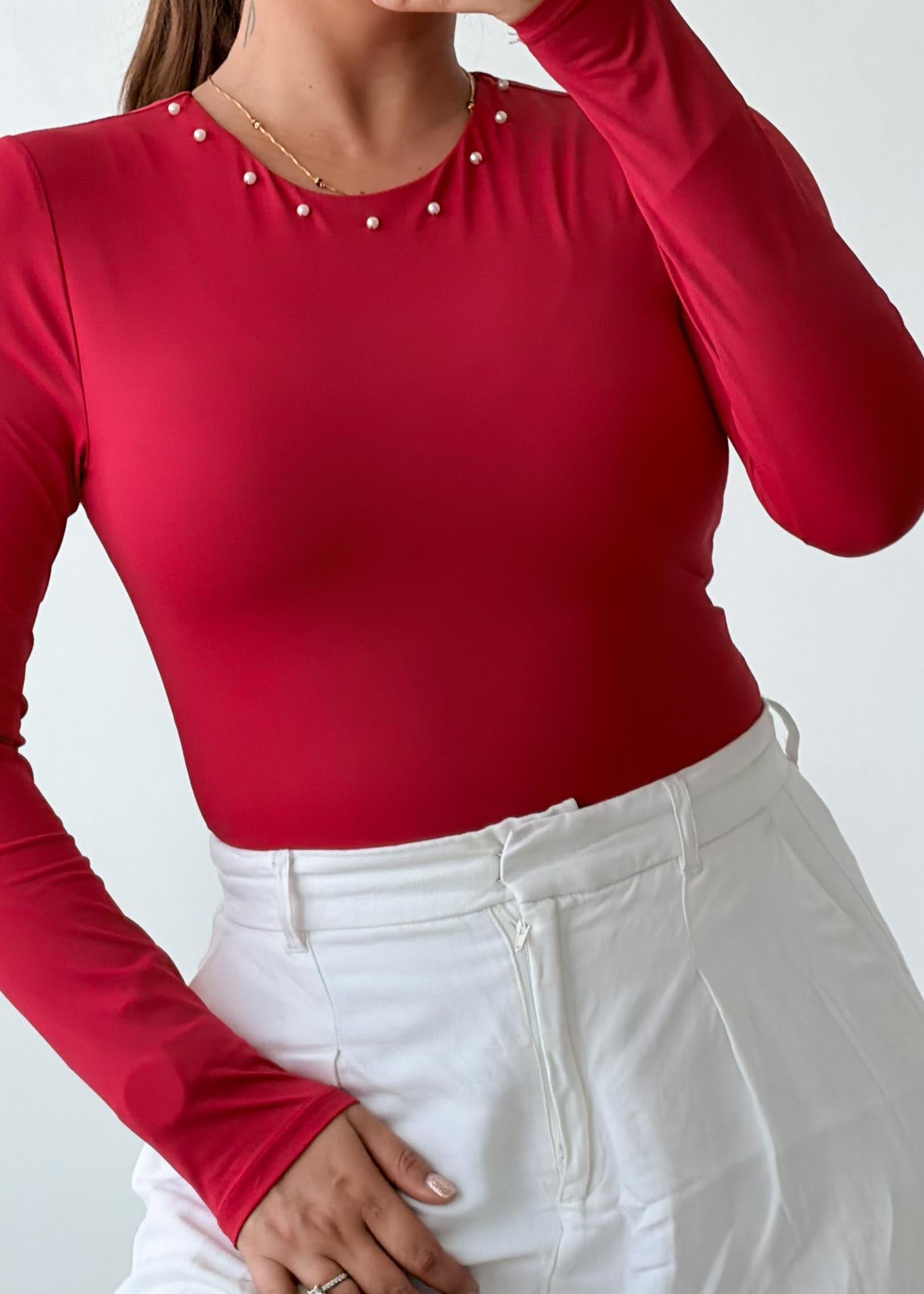 Size M Cherry Red Long Sleeve Bodysuit