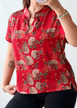 S-M Red Floral Mandarin Collar Shirt