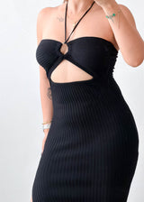 Size XS-S Black Cut-Out Ribbed Midi Dress