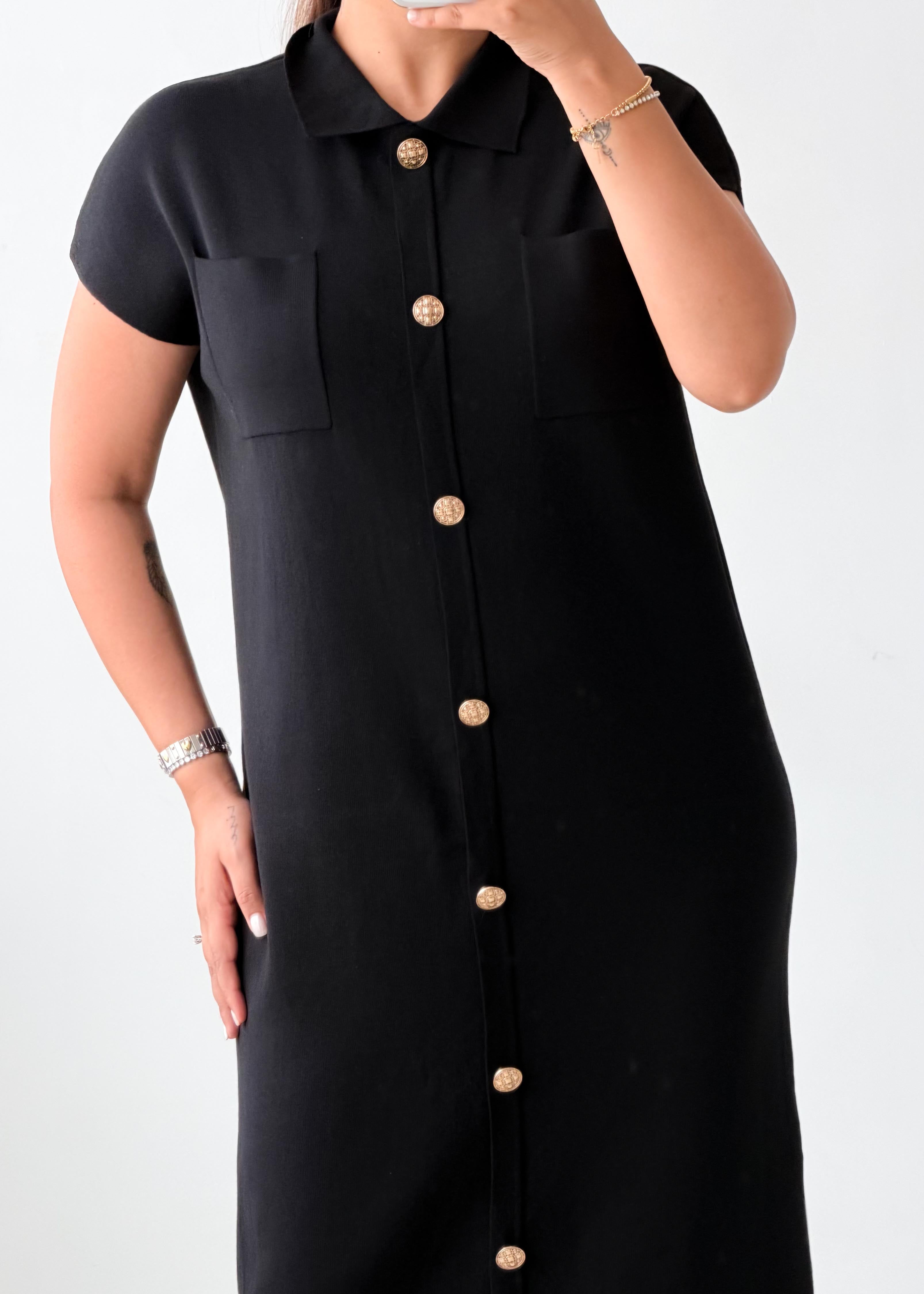 Size M-L Black Button-Front Midi Dress