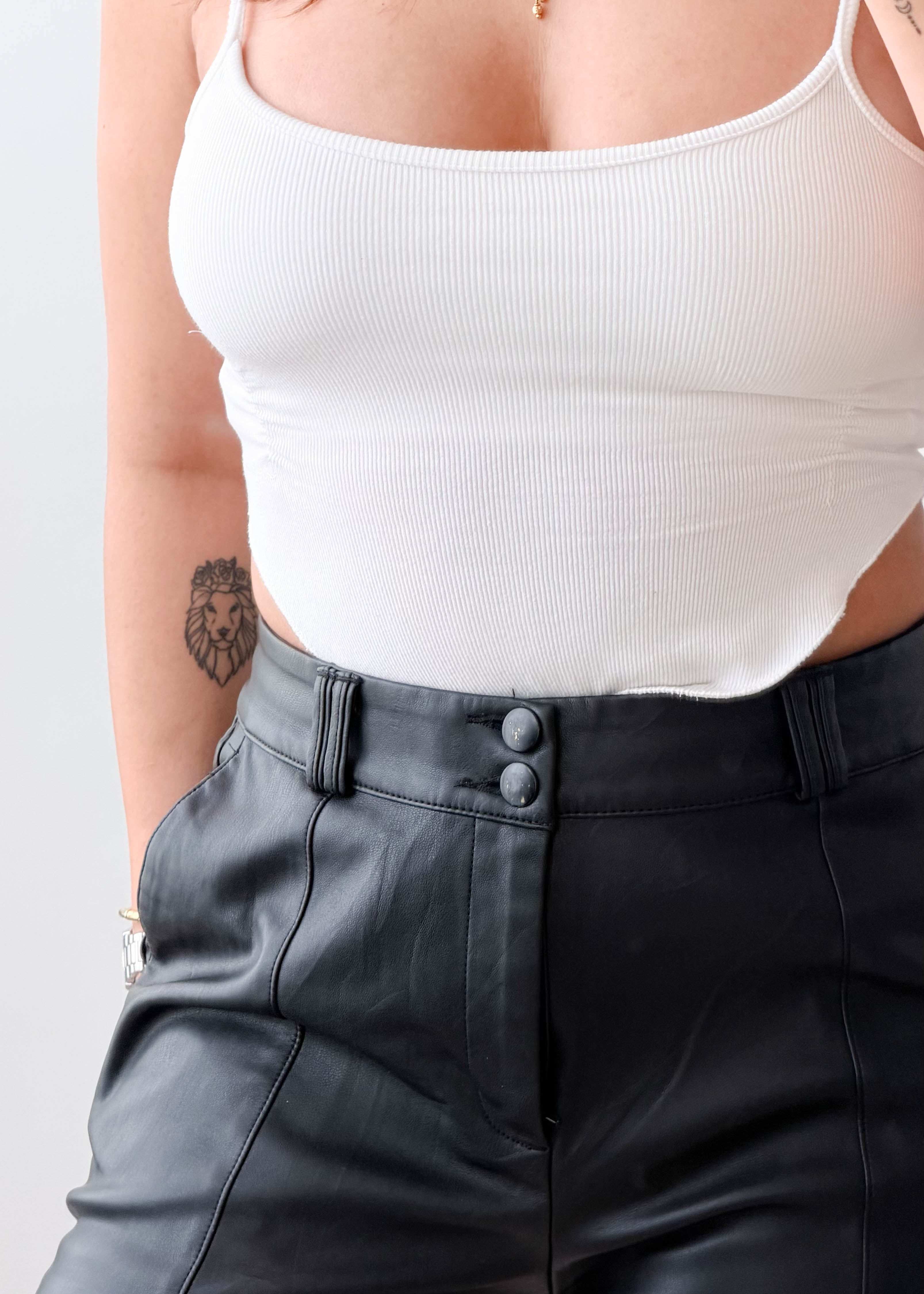 Waist 30-32 Black Leather Shorts