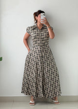 Size M Black & White Abstract Print Maxi Dress