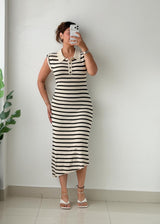 Size S-M Black & White Striped Polo Midi Dress