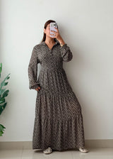 Size M-L Black Floral Tiered Maxi Dress