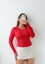 Size S Red Fitted Long Sleeve Top