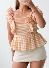 Size XS-S Peach Gingham Peplum Top