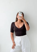 Size XS-S Dark Brown Wrap Top