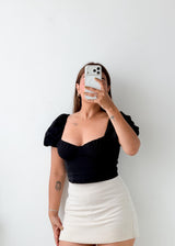 Size XS-S Black Puff Sleeve Crop Top