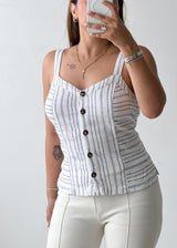 Size M-L White Striped Button-Front Cami Top