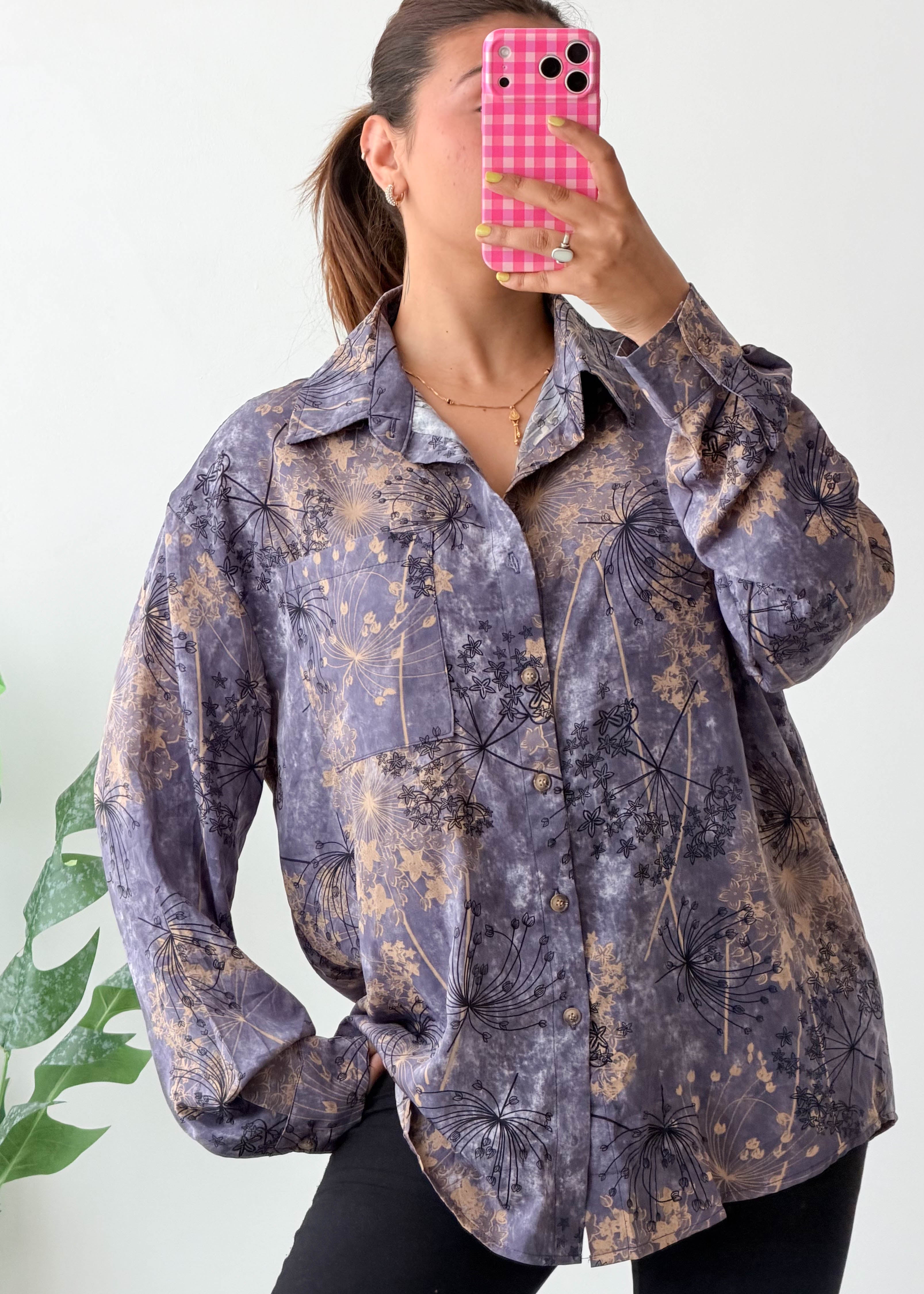 Size L-XL Blue Abstract Print Shirt