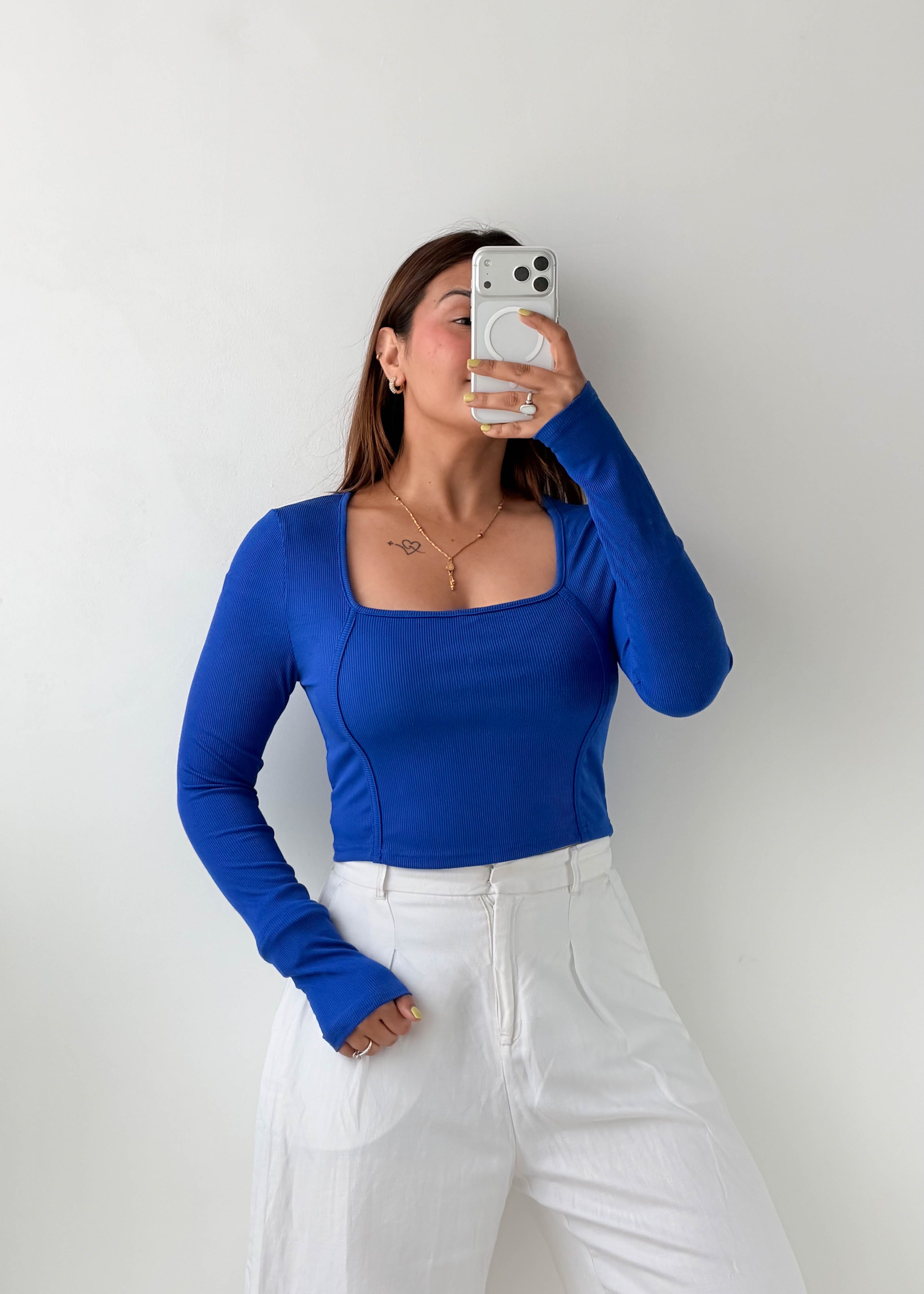 Size M-L Royal Blue Square Neck Crop Top