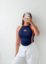 Size S-M Navy Blue Halter Crop Top