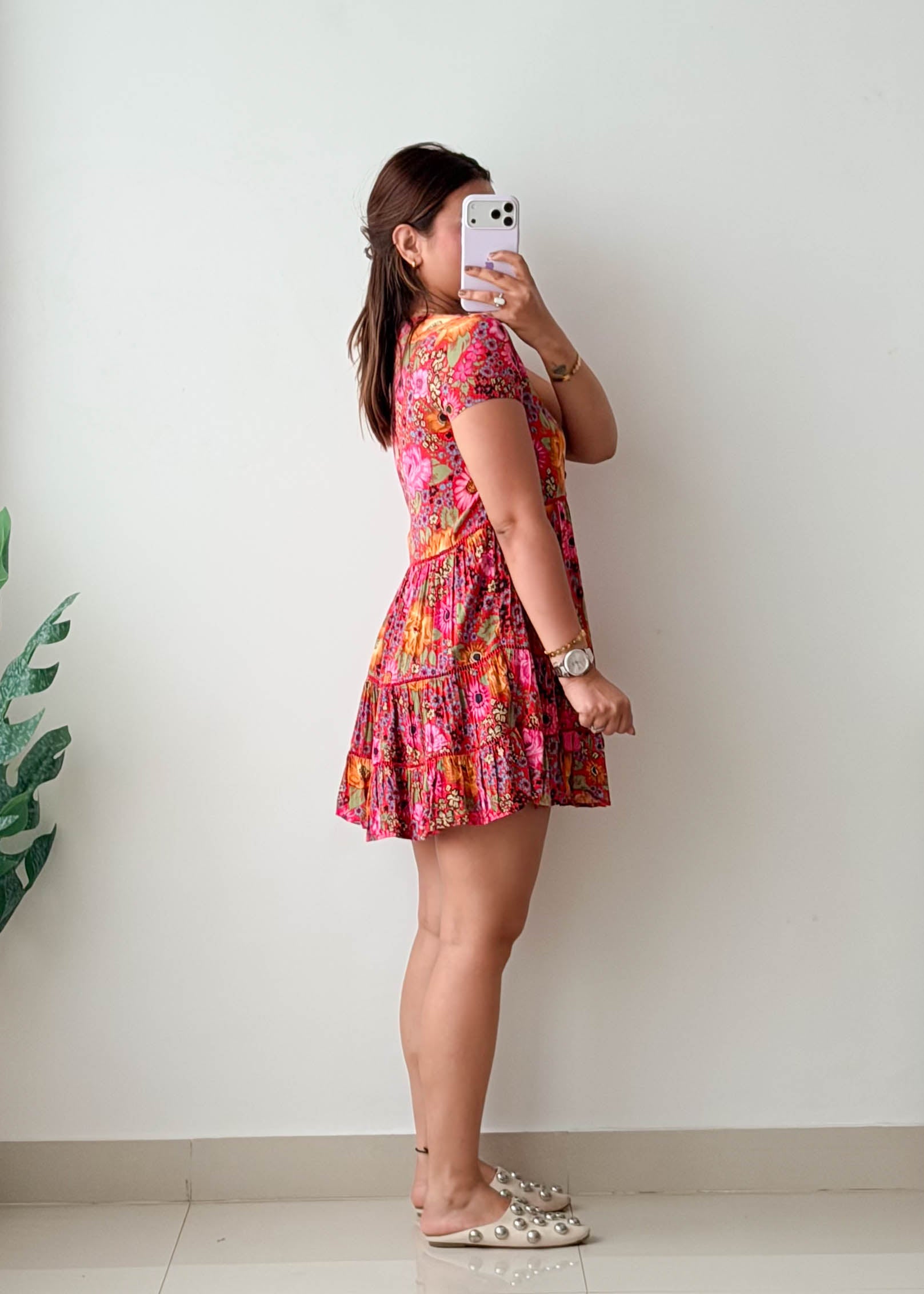 Size XS-S Pink Floral Tiered Mini Dress
