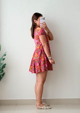 Size XS-S Pink Floral Tiered Mini Dress