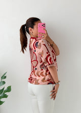 Size M-L Pink Abstract Print Blouse