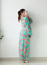 Size XS-S Aqua Floral Print Maxi Dress