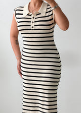 Size S-M Black & White Striped Polo Midi Dress