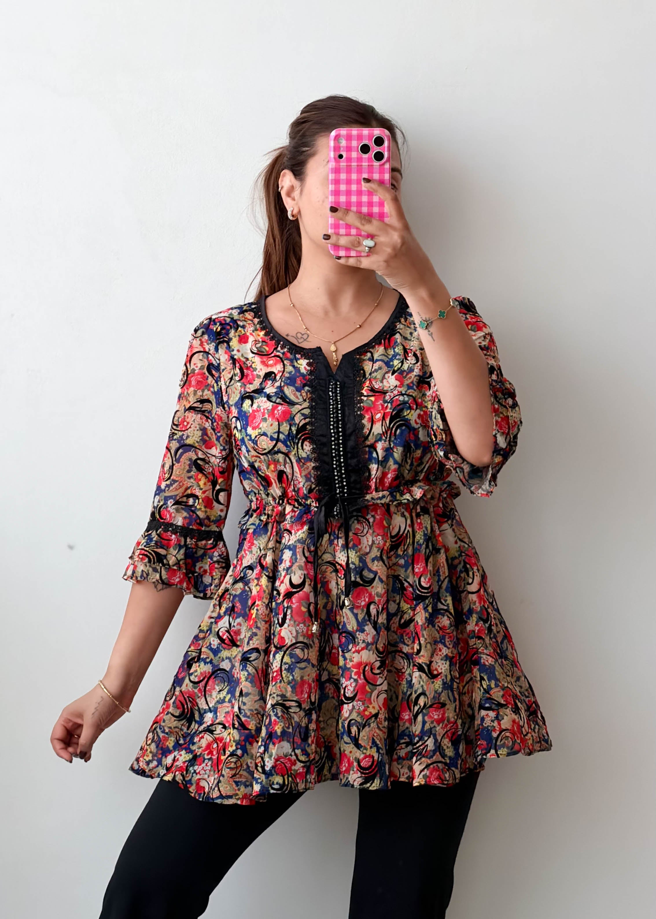 Size M-L Multicolor Paisley Peplum Top