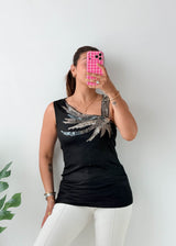 Size XS-S Black Sequin Palm Tank Top