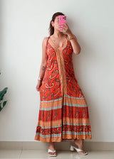 Size S-M Orange Paisley Print Maxi Dress