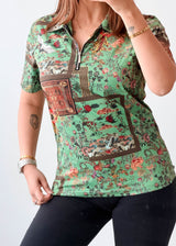 Size XS-S Green Vintage Patchwork Print Top