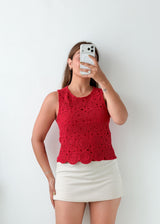 Size S-M Red Crochet Lace Top