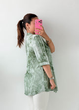 Size S-M Sage Green Tie-Dye Pleated Shirt