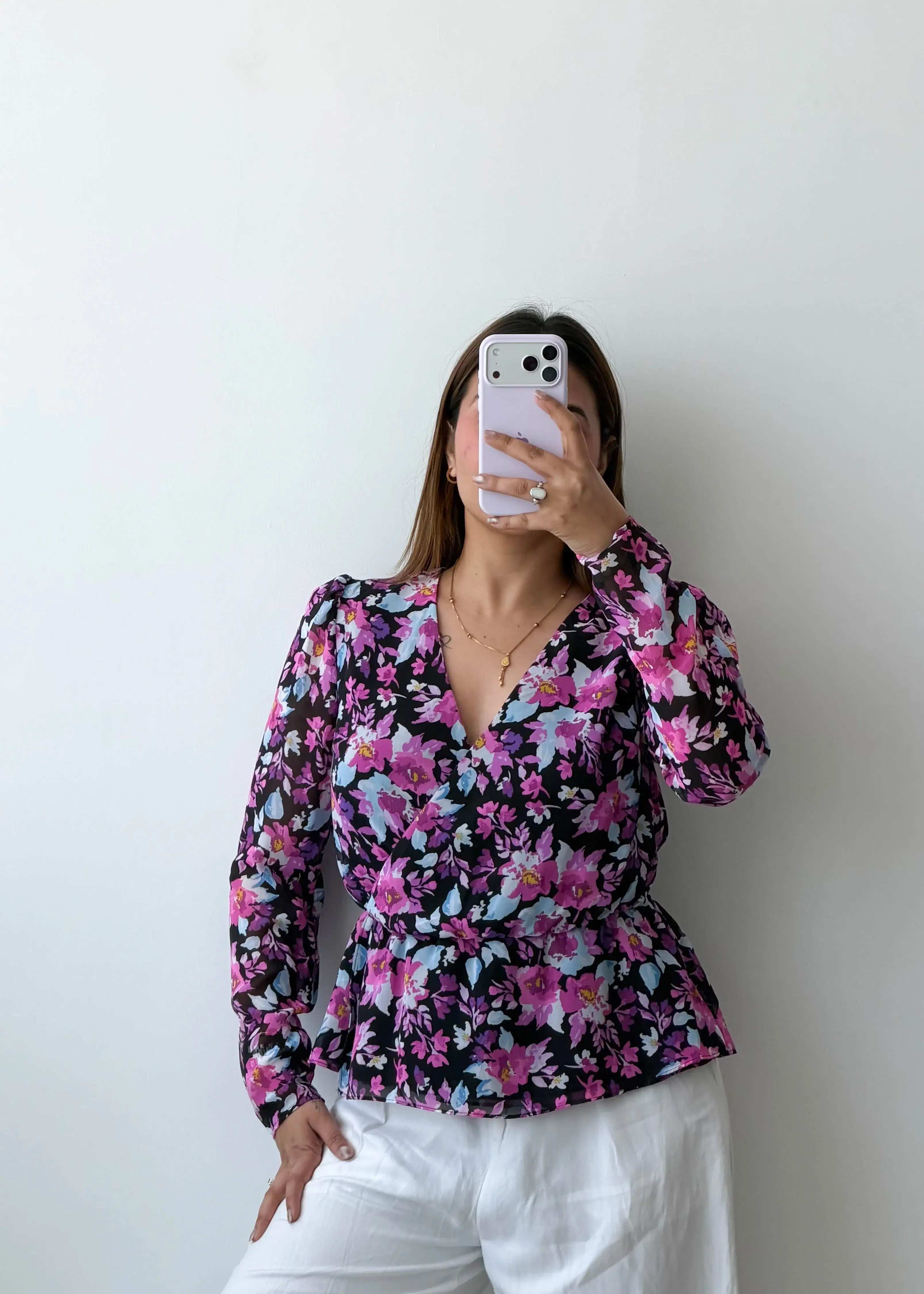 Size M Floral Peplum Wrap Top