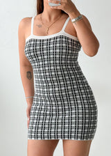 Size XS-S Black & White Plaid Knit Mini Dress