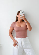 Size XS-S Dusty Rose Square Neck Top