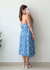 L-XL Blue Printed Midi Dress