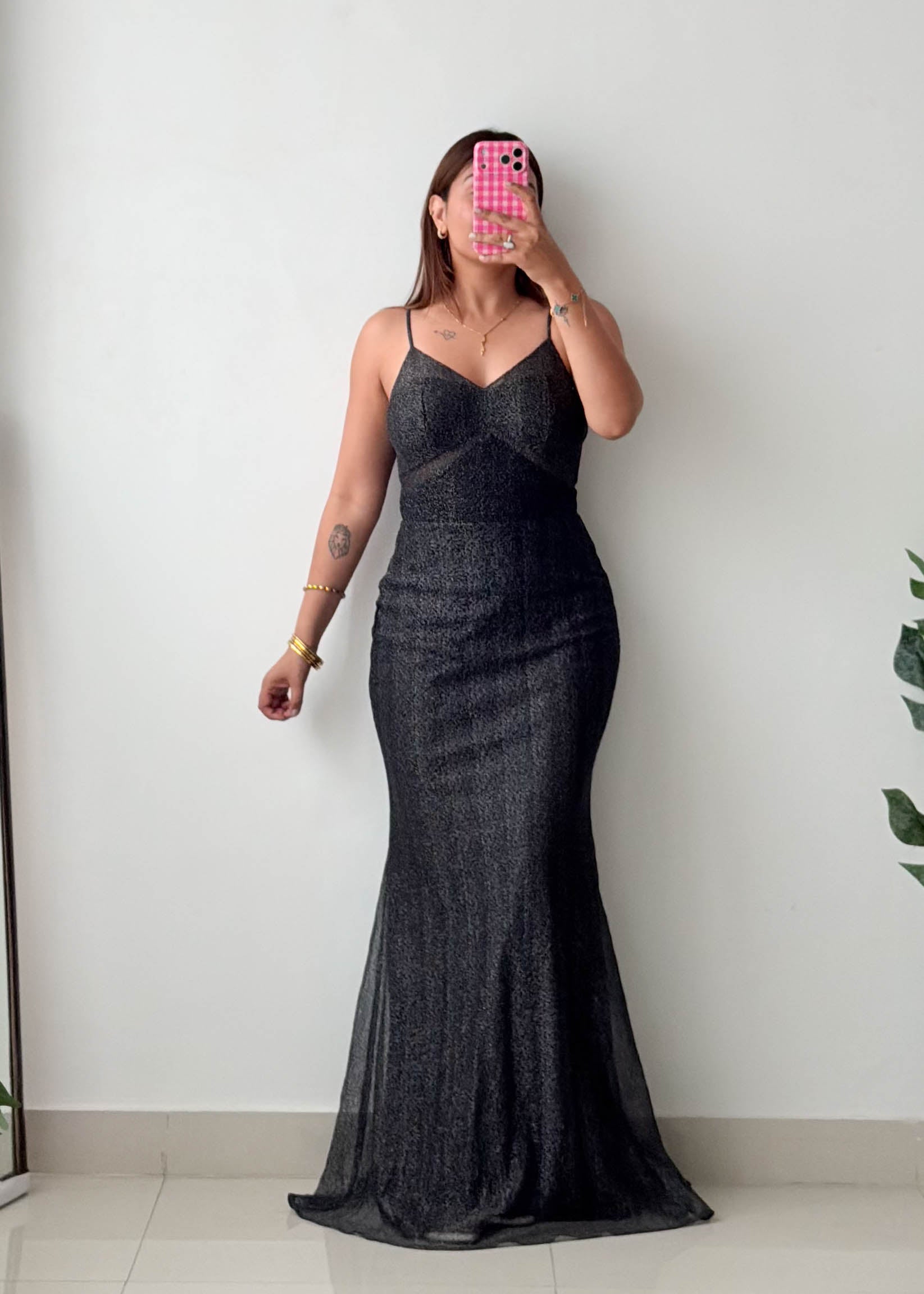 Size S-M Black Shimmer Maxi Dress