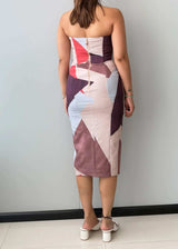 Size S-M, Abstract Print Asymmetrical Midi Dress - Closet by Payal