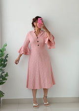 Size M-L Blush Pink Textured Midi Dress