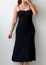 Size XS-S Black Ribbed Strap Midi Dress