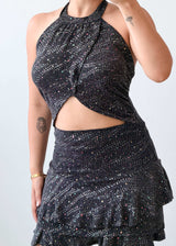 Size S-M Black Shimmer Cut-Out Party Dress