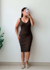Size S-M Brown Ribbed Midi Dress