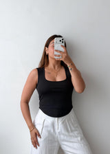Size S, M, L Black Square Neck Tank Top