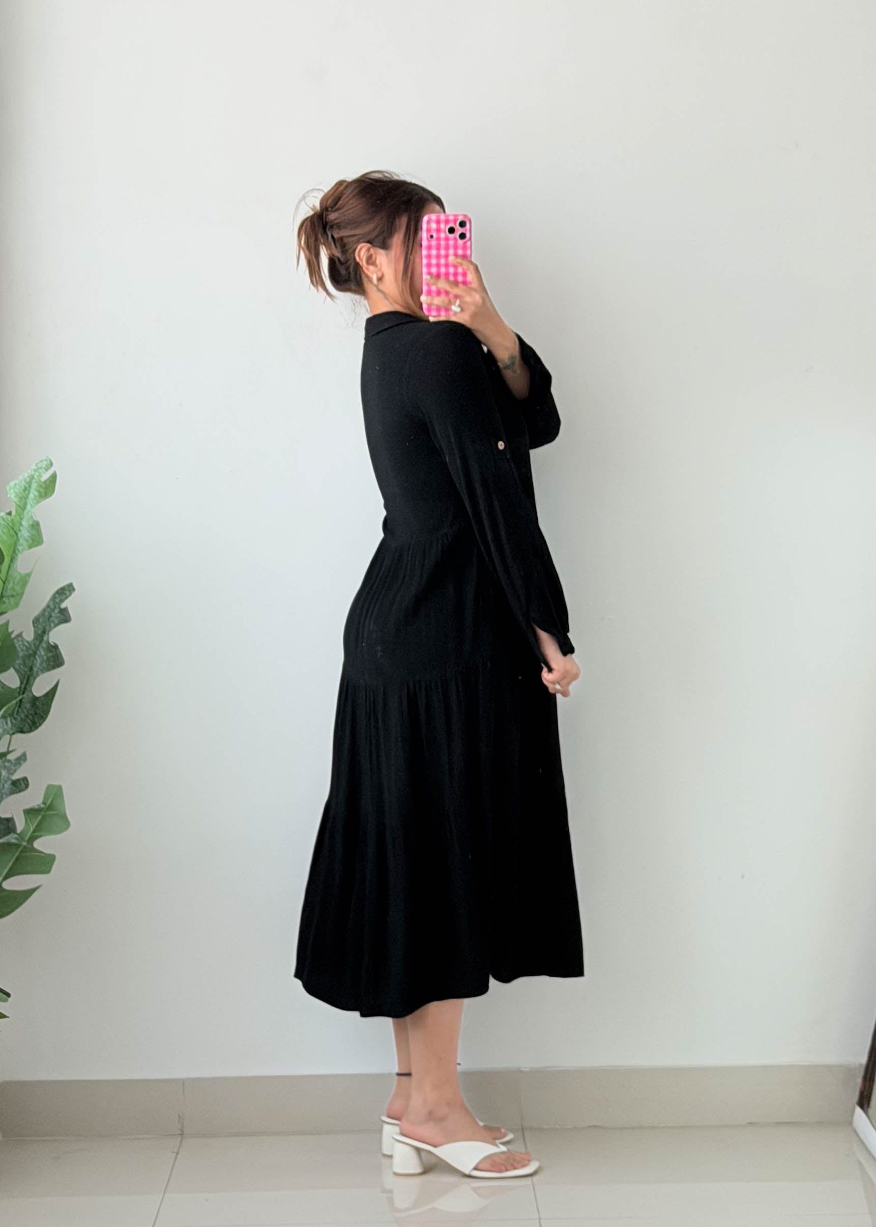 Size XS-S Black Button Front Maxi Dress