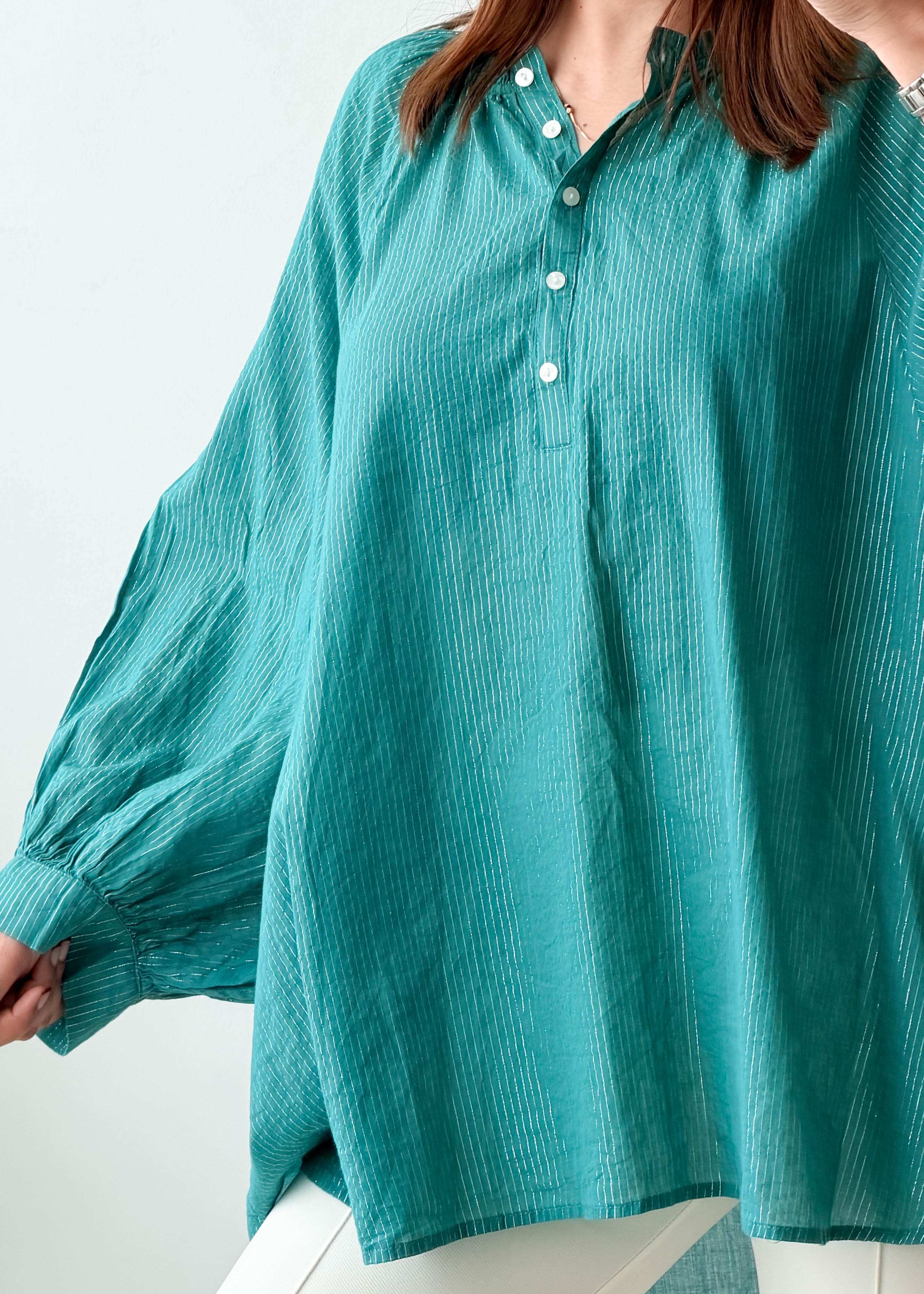 Size M-XL Teal Crinkled Oversized Top