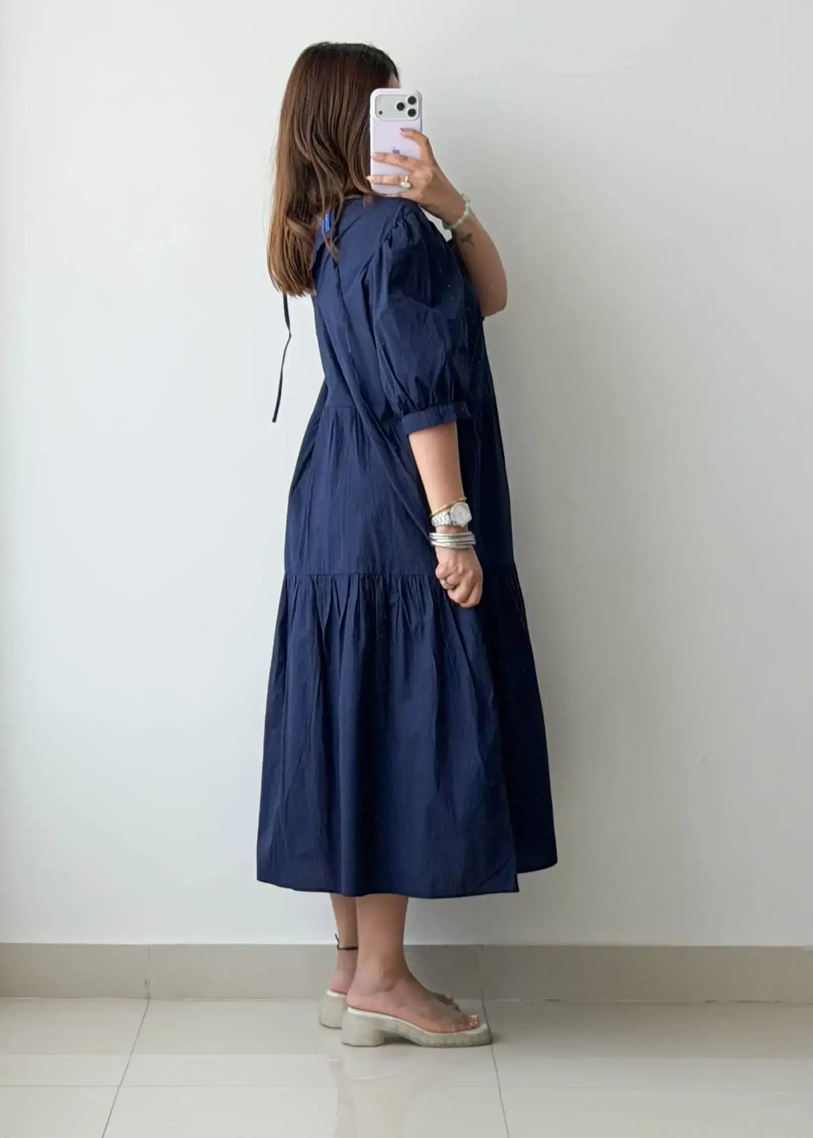 Size L-XL, Navy Tiered Midi Dress
