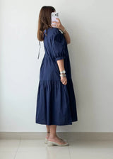 Size L-XL, Navy Tiered Midi Dress