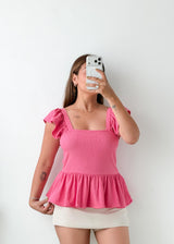 Size M-L Pink Ruffle Peplum Top