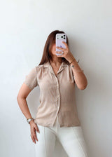 Size XS-S Beige Micro Print Shirt Top
