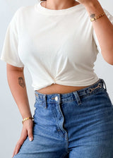 Size L-XL White Twist Hem Top