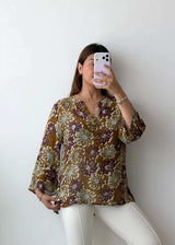Size S-M / L-XL Brown Floral Relaxed Top