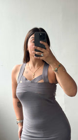 Size XS-S, Grey Strappy Bodycon Mini Dress